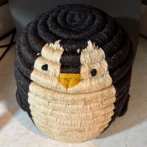 H&M Home Penguin Storage Basket w/Lid Braided Jute Animal Organization Kids